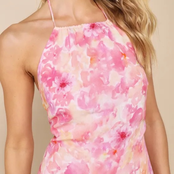 Lulus Mini Floral Halter Dress in Pink and Yellow NWOT Size XL - Picture 4 of 8